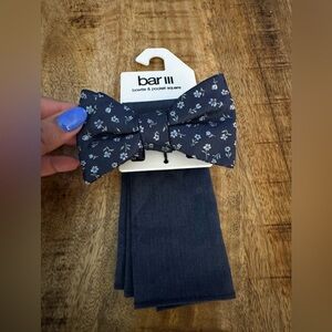 Bar III Dark Blue Floral Bow Tie and Pocket Square NWT MENS NEW TAGS